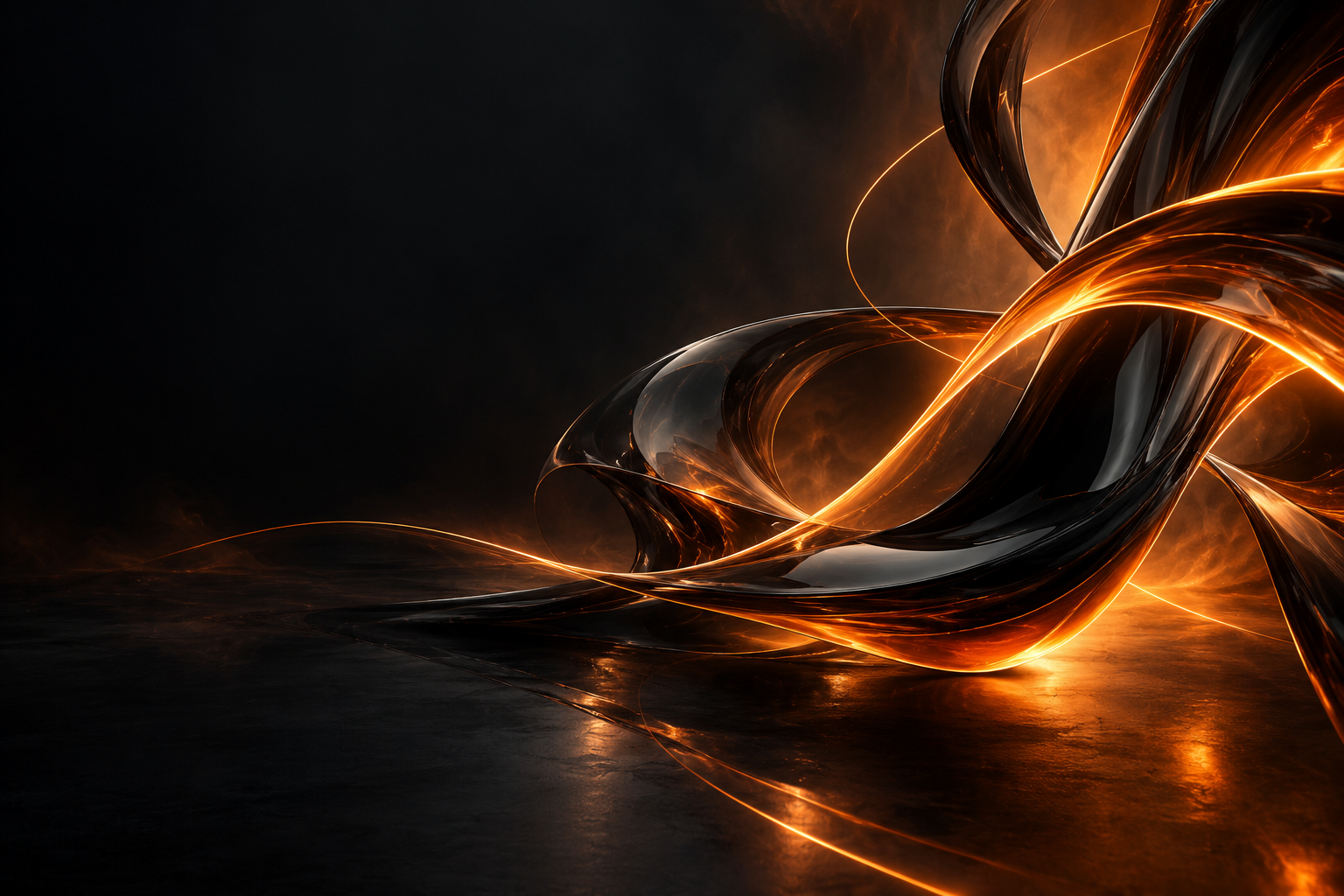 Orange light ribbons against a dark background